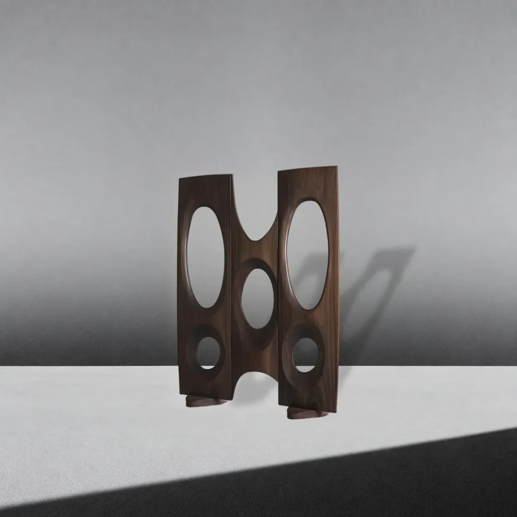 Yuanjing Round-Cut-Out Solid Wood Screen in walnut — front view