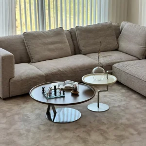 Yuanman Round Coffee Table Set with Tray Tops in black — front view