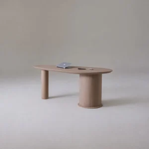 Yuehu Moon Arc Tea Table in natural oak — front view