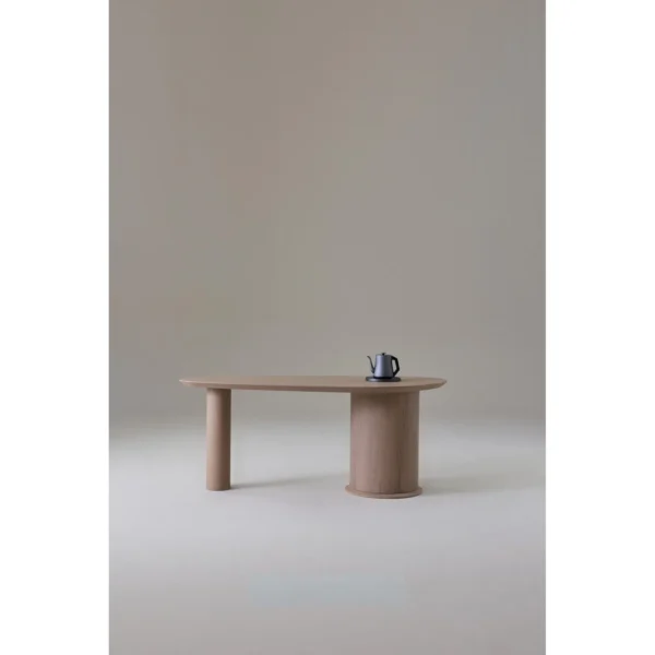 Yuehu Moon Arc Tea Table in natural oak — in a room setting