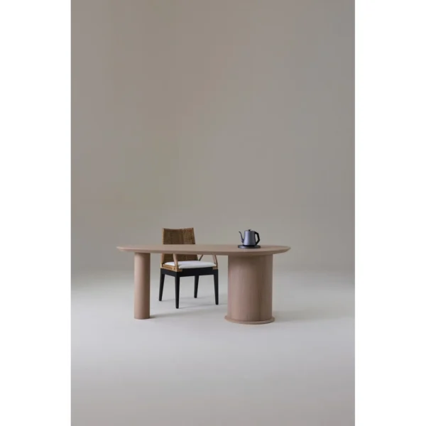 Yuehu Moon Arc Tea Table in natural oak — in a room setting