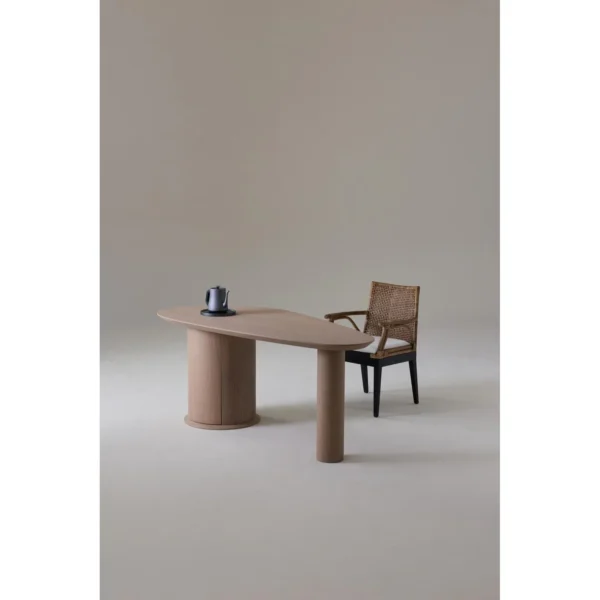 Yuehu Moon Arc Tea Table in natural oak — in a room setting