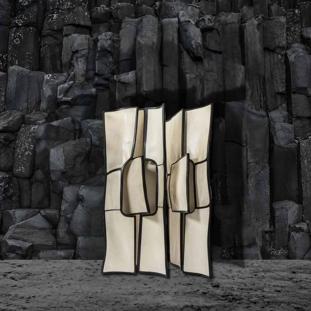 Zhe Sculpted Folding Screen in Cream Veneer — front view