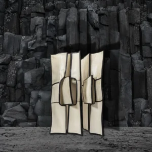Zhe Sculpted Folding Screen in Cream Veneer — front view