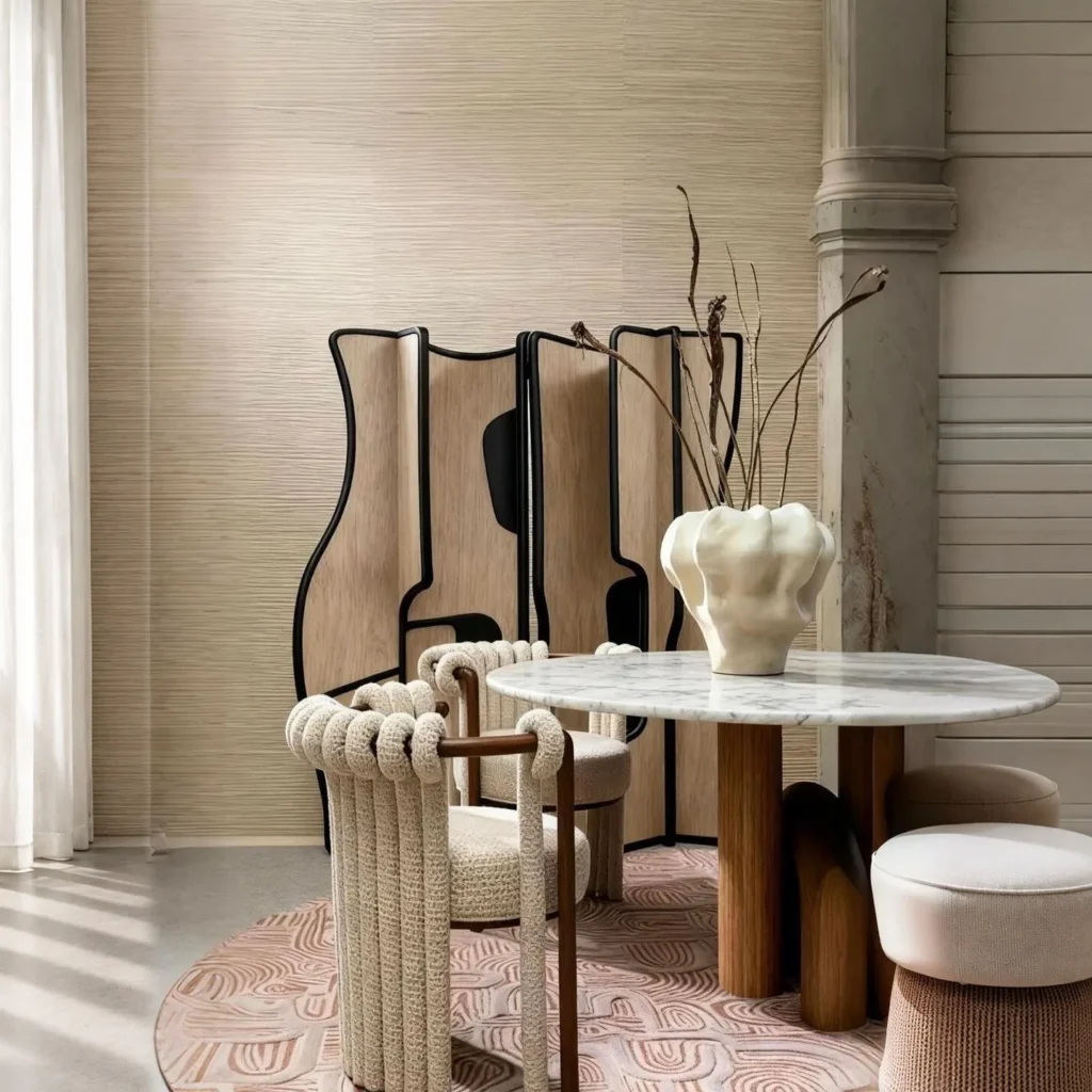 Zhe Wave-Edged Folding Screen in Wood Veneer — front view