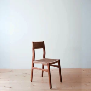 Solid Wood Dining Chair with Woven Cord Seat and Back in clay — front view