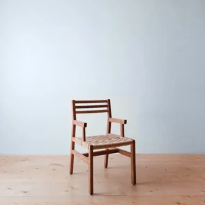 Low Solid Wood Armchair with Woven Cord Seat in clay — front view