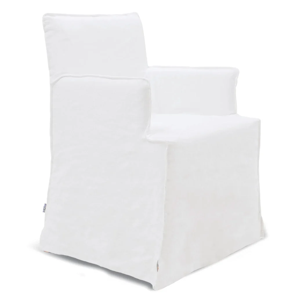 White Slipcovered Dining Armchair in ivory — front view