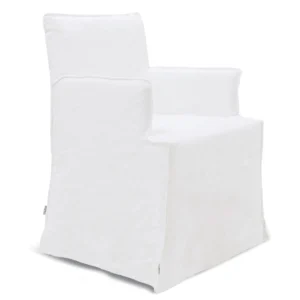 White Slipcovered Dining Armchair in ivory — front view
