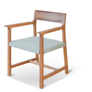 Solid Wood Dining Armchair with Mint Upholstered Seat in natural oak — front view
