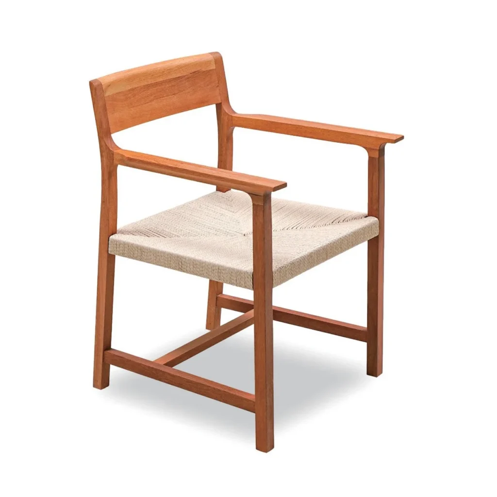 Solid Wood Dining Armchair with Woven Cord Seat in natural oak — front view