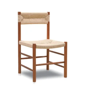 Solid Wood Ladder Dining Chair with Woven Cord Seat and Back in natural oak — front view