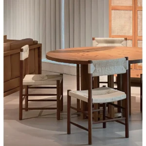 Solid Wood Ladder Dining Chair with Woven Cord Seat and Back in natural oak — in a room setting