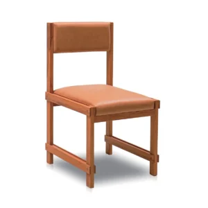 Solid Wood Dining Chair with Tan Leather Seat and Back in natural oak — front view
