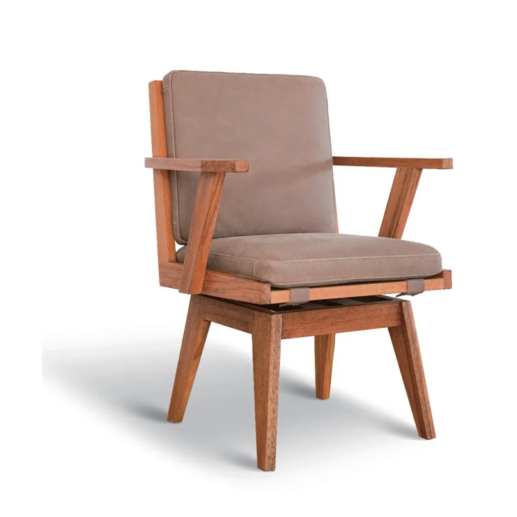 Solid Wood Swivel Dining Chair with Taupe Cushions in natural oak — front view