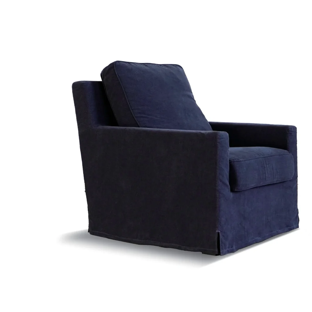 Navy Slipcovered Solid Wood Frame Armchair in blue — front view