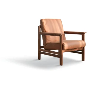 Solid Walnut Frame Lounge Chair in Tan Leather — front view