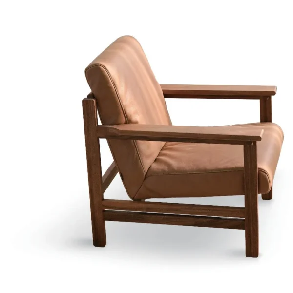 Solid Walnut Frame Lounge Chair in Tan Leather — in a room setting