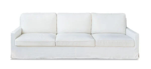 Slipcovered Three-Seat Sofa in White Fabric — in a room setting