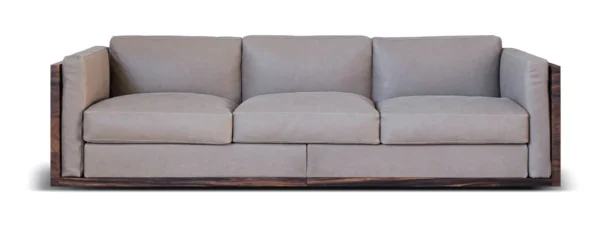 Cognac Leather Two-Seat Sofa with Leather-Wrapped Frame in clay — in a room setting