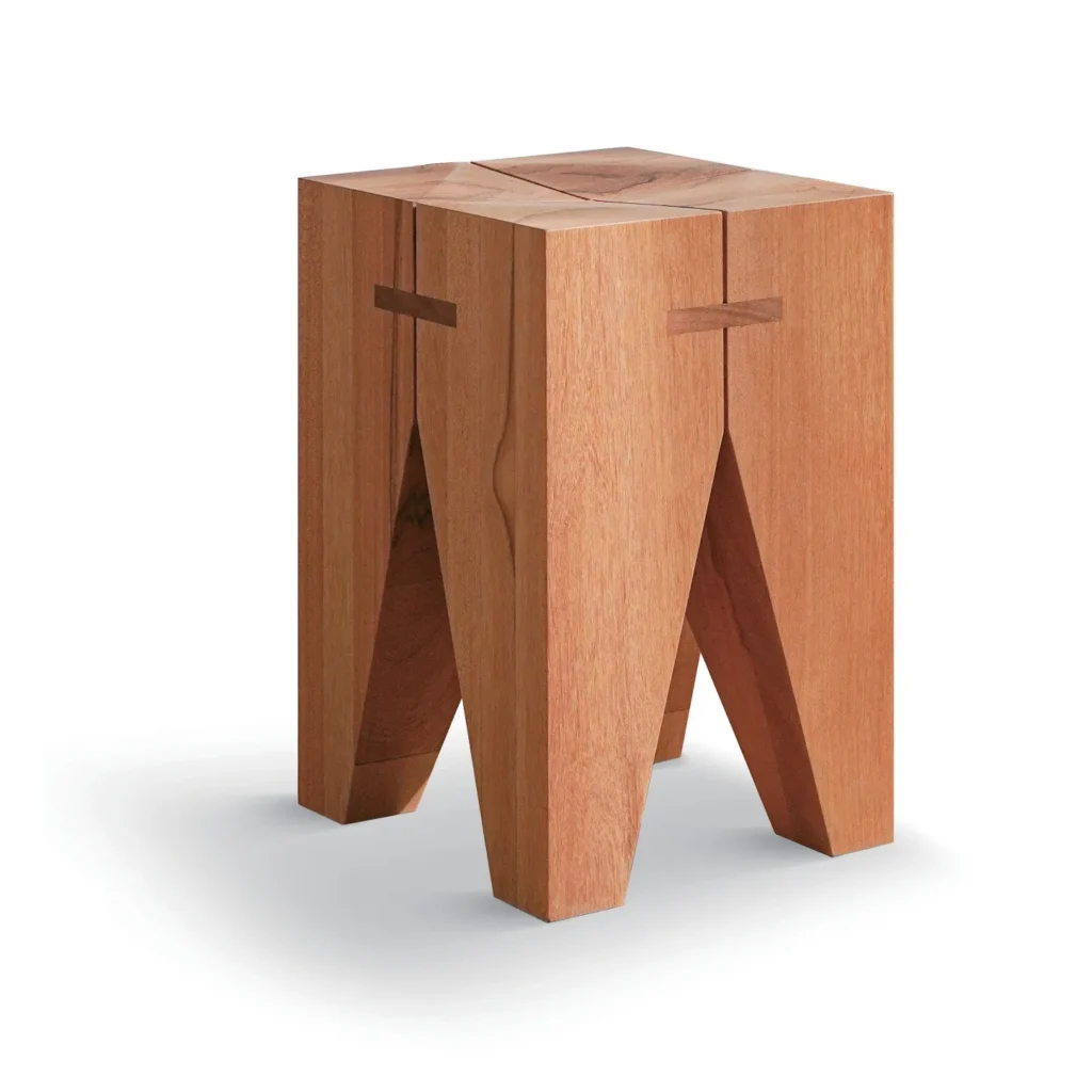 Solid Wood Block Stool in clay — front view