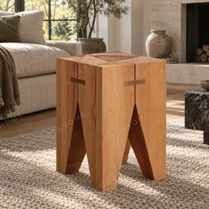Solid Wood Block Stool in clay — in a room setting