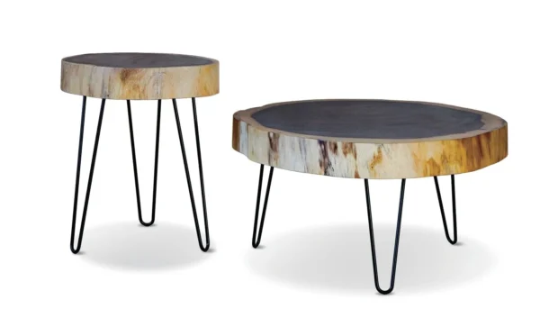 Solid Walnut Sculpted Pedestal Side Table in walnut — in a room setting