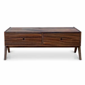 Solid Walnut Coffee Table with Two Drawers on Splayed Legs in walnut — front view