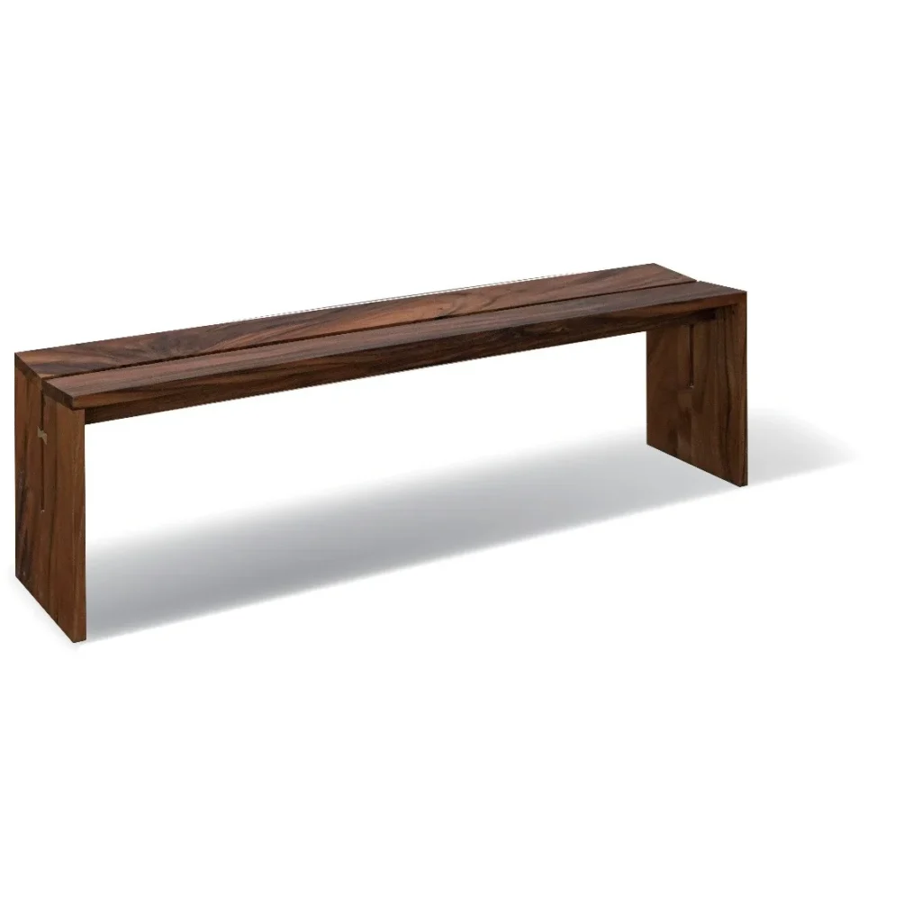 Long Solid Wood Waterfall Bench in Dark Brown — front view