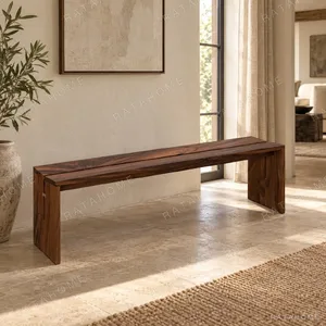 Long Solid Wood Waterfall Bench in Dark Brown — in a room setting