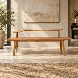 Solid Wood Bench with Live-Edge Branch Backrest in natural oak — in a room setting
