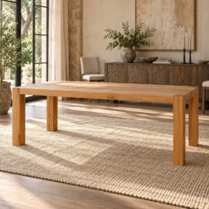 Solid Wood Parsons Dining Table in natural oak — in a room setting