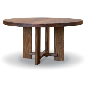 Solid Wood Round Dining Table on Cross-Panel Base in walnut — front view