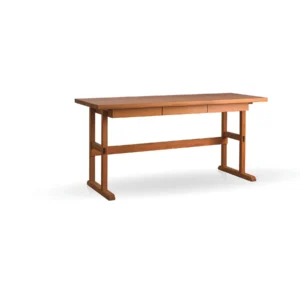 Solid Wood Writing Console with Drawers in natural oak — front view