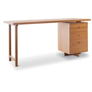 Solid Wood Desk with Cantilevered Top and Three-Drawer in natural oak — front view