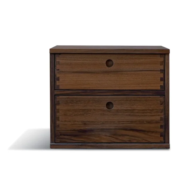 Solid Wood Two-Drawer Nightstand with Finger Joints in clay — in a room setting