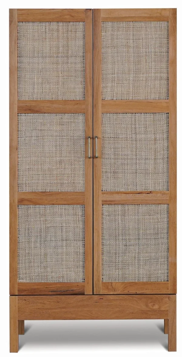 Solid Wood Bar Cabinet with Wine Rack and Fitted Doors in natural oak — in a room setting