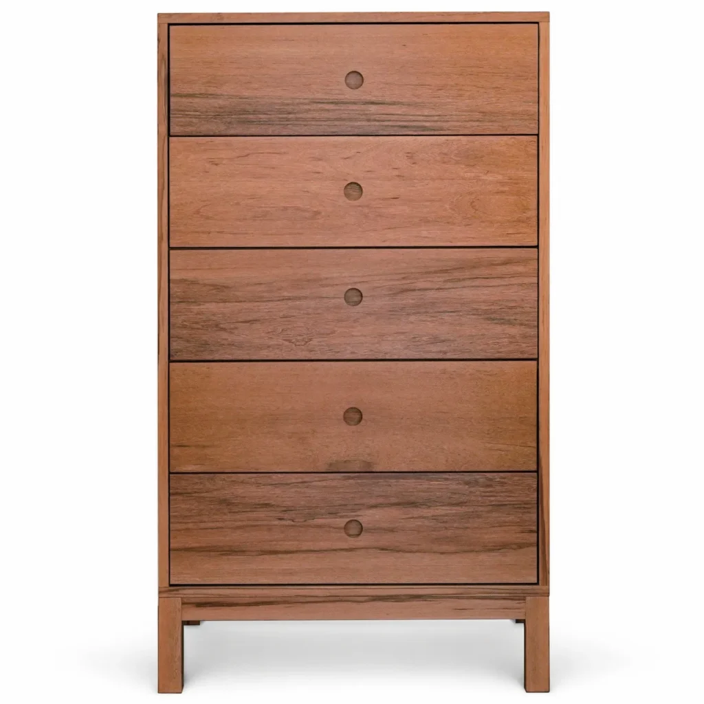 Solid Wood Five-Drawer Tall Chest in natural oak — front view