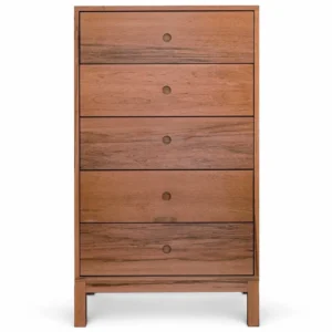 Solid Wood Five-Drawer Tall Chest in natural oak — front view