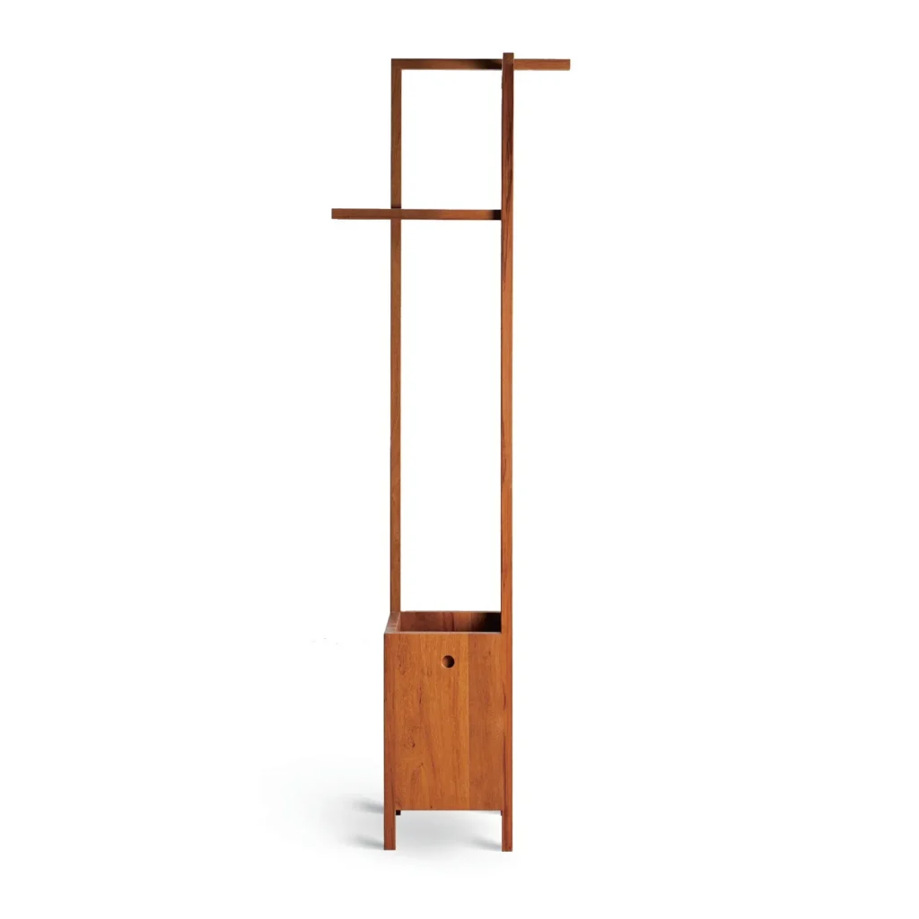 Tall Walnut Valet Stand with Storage Box in walnut — front view
