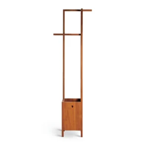 Tall Walnut Valet Stand with Storage Box in walnut — front view