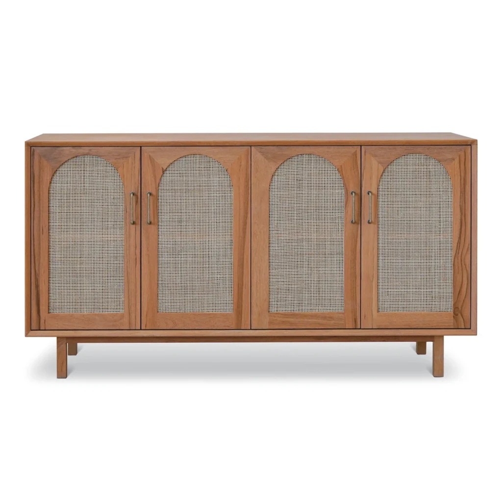 Solid Wood Sideboard with Arched Cane Doors in natural oak — front view