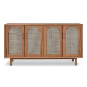 Solid Wood Sideboard with Arched Cane Doors in natural oak — front view
