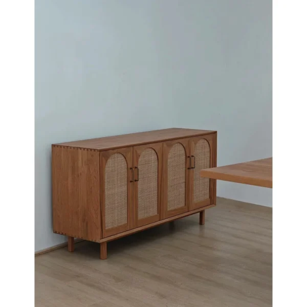 Solid Wood Sideboard with Arched Cane Doors in natural oak — in a room setting
