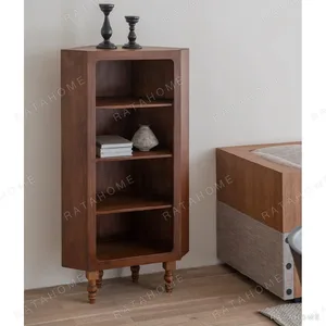 Solid Pine Open Display Cabinet with Turned Legs in clay — in a room setting
