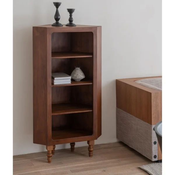 Solid Pine Open Display Cabinet with Turned Legs in clay — in a room setting