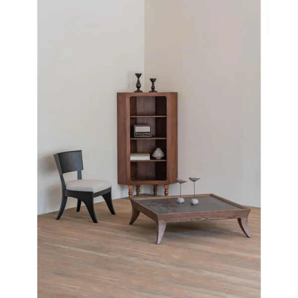 Solid Pine Open Display Cabinet with Turned Legs in clay — in a room setting
