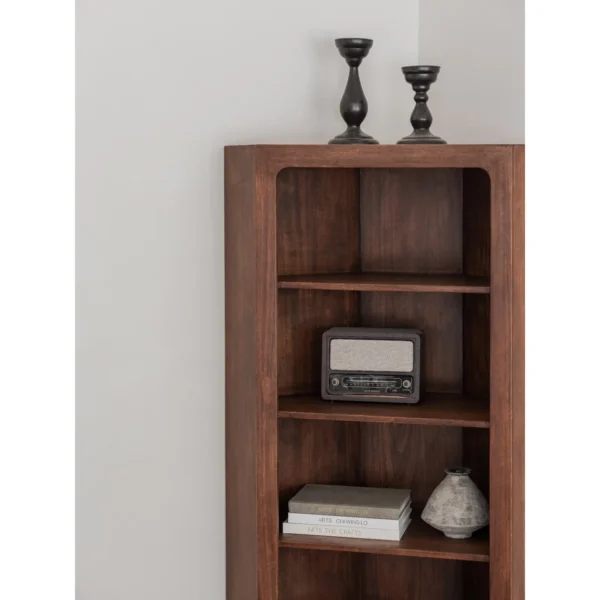 Solid Pine Open Display Cabinet with Turned Legs in clay — in a room setting