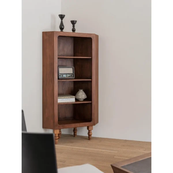 Solid Pine Open Display Cabinet with Turned Legs in clay — in a room setting