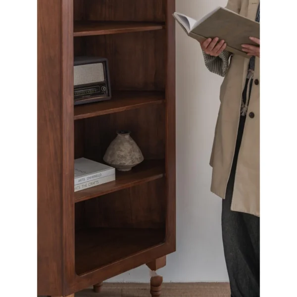 Solid Pine Open Display Cabinet with Turned Legs in clay — in a room setting